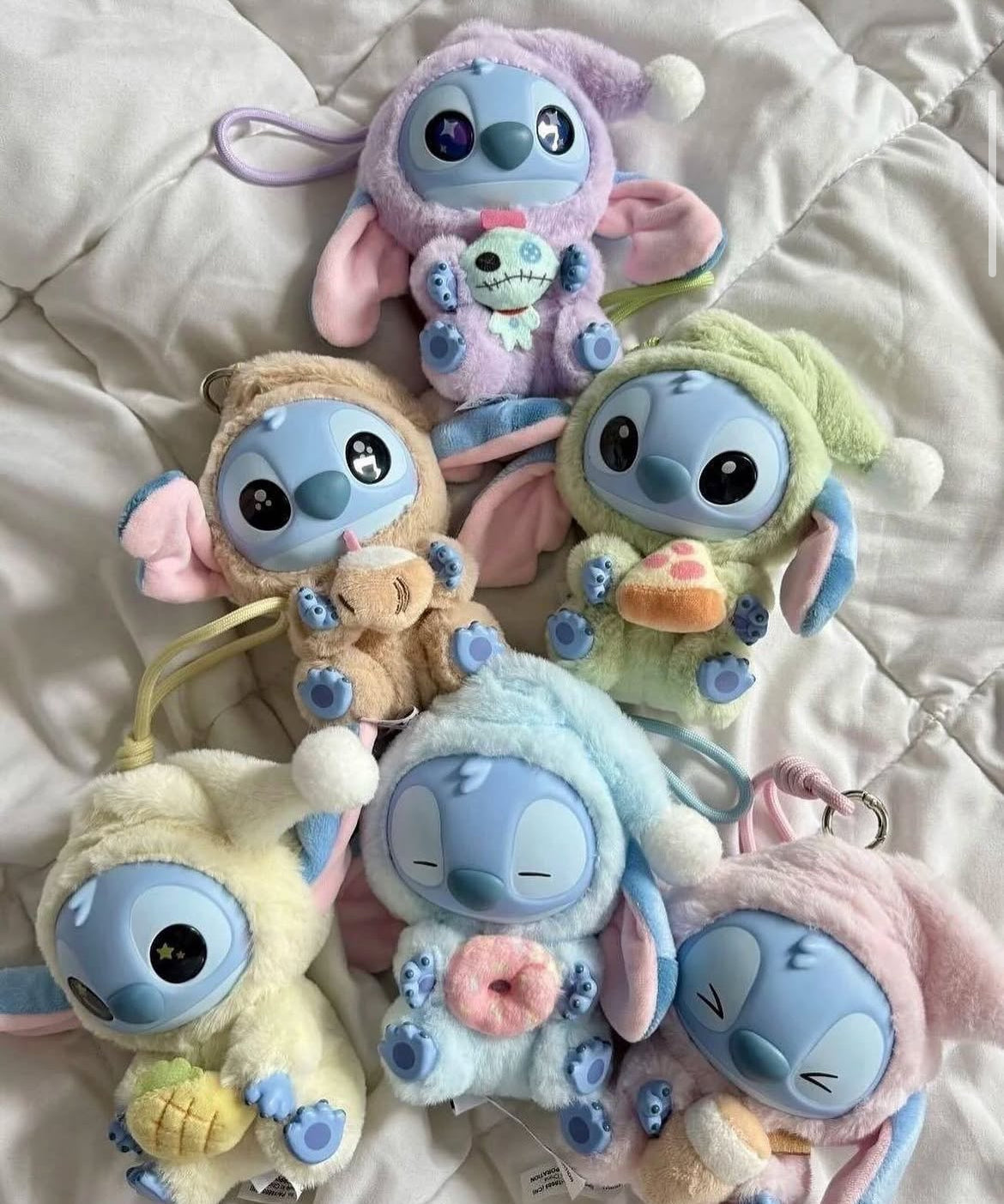 Disney Stitch Eating Something Before Sleep Plush Keychain Single Blind Box Miniso